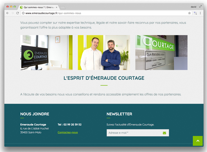 Objet : Portrait d’équipe et Illustrations pour le site internet du Client : Emeraude Courtage à Saint Malo